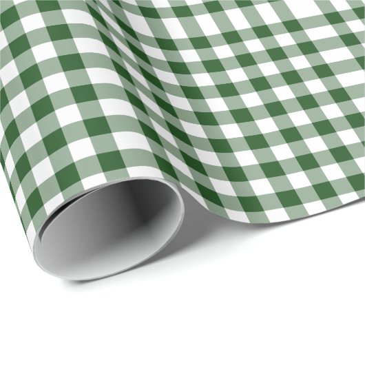 Grünes und weißes Gingham-Muster Geschenkpapier (Rolleneckpunkt)