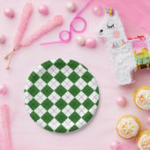 Grünes und weißes klassisches Rauten-Muster Pappteller (Party)