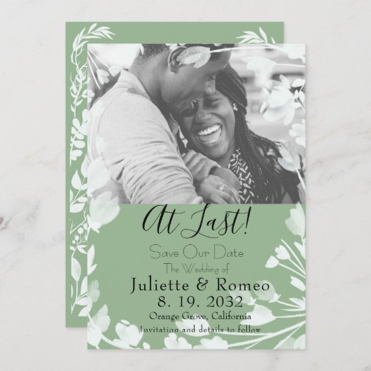 Grünes Velum-Foto Save The Date (Vorne/Hinten)