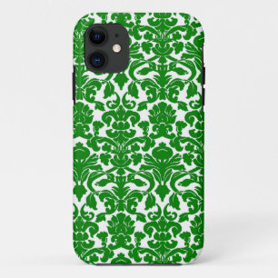 Grünes verziertes florales Damastmuster Case-Mate iPhone Hülle