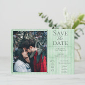 Grünes Vintag gestrichenes Foto Save the Date (Stehend Vorderseite)