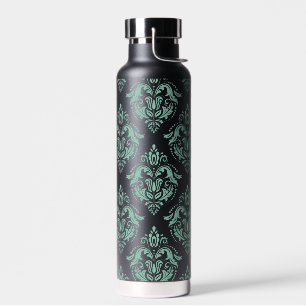 Grünes vintage Blumen-Damaskusmuster Trinkflasche