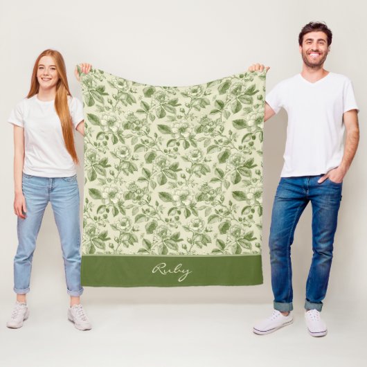 Grünes Vintage-Blumen-Toile-Muster Fleecedecke (Beispiel)