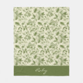 Grünes Vintage-Blumen-Toile-Muster Fleecedecke (Vorderseite)