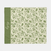 Grünes Vintage-Blumen-Toile-Muster Fleecedecke (Vorderseite (Horizontal))