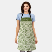 Grünes Vintage-Blumen-Toile-Muster Schürze (Getragen)
