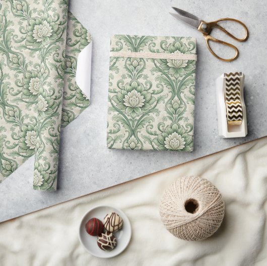 Grünes Vintage-Blumenmuster Geschenkpapier (Kunsthandwerk)