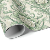 Grünes Vintage-Blumenmuster Geschenkpapier (Rolleneckpunkt)