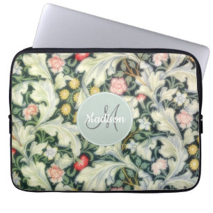 Grünes Vintage-Blumenmuster mit Monogramm Laptopschutzhülle