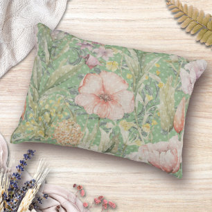 Grünes Vintage-Blumenmuster mit Tupfen Dekokissen