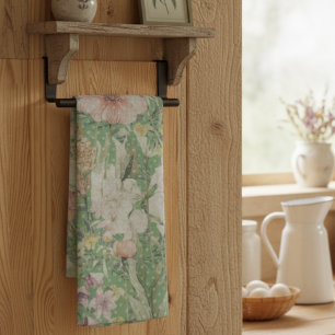 Grünes Vintage-Blumenmuster mit Tupfen Geschirrtuch