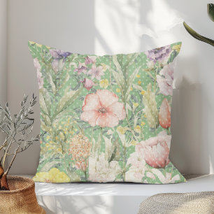 Grünes Vintage-Blumenmuster mit Tupfen Kissen