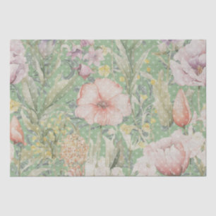 Grünes Vintage-Blumenmuster mit Tupfen Seidenpapier