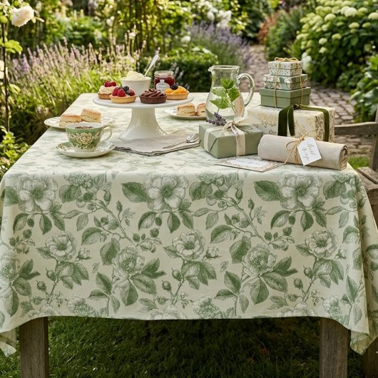 Grünes Vintage-Botanical-Toile-Muster Tischdecke