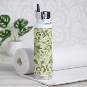 Grünes Vintage-Botanical-Toile-Muster Trinkflasche