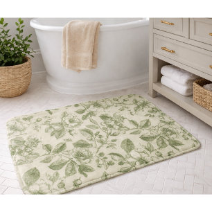 Grünes Vintage-Botanik-Toile-Muster Badematte