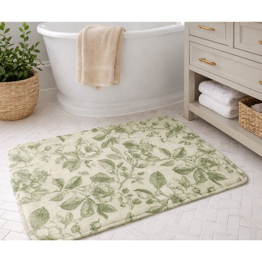 Grünes Vintage-Botanik-Toile-Muster Badematte