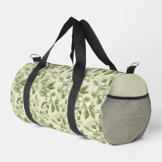 Grünes Vintage-Botanik-Toile-Muster Duffle Bag (Rechte Ecke)