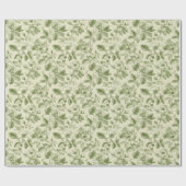 Grünes Vintage-Botanik-Toile-Muster Geschenkpapier (Flach)