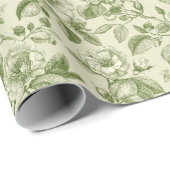 Grünes Vintage-Botanik-Toile-Muster Geschenkpapier (Rolleneckpunkt)