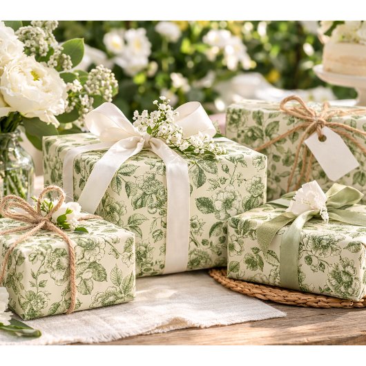 Grünes Vintage-Botanik-Toile-Muster Geschenkpapier