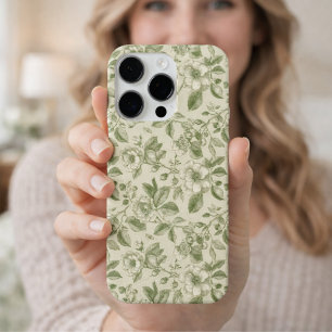 Grünes Vintage-Botanik-Toile-Muster iPhone 16 Pro Hülle
