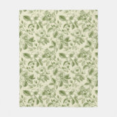 Grünes vintage botanisches Toile-Muster Fleecedecke (Vorderseite)