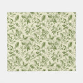 Grünes vintage botanisches Toile-Muster Fleecedecke (Vorderseite (Horizontal))