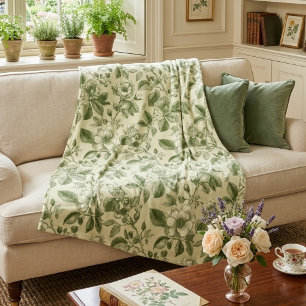 Grünes vintage botanisches Toile-Muster Fleecedecke