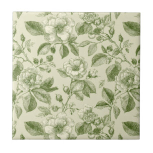 Grünes vintage botanisches Toile-Muster Fliese