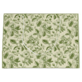 Grünes vintage botanisches Toile-Muster Große Geschenktüte (Vorderseite)