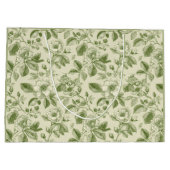 Grünes vintage botanisches Toile-Muster Große Geschenktüte (Rückseite)