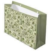 Grünes vintage botanisches Toile-Muster Große Geschenktüte (Vorderseite Schrägansicht)