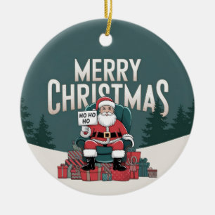 Grünes vintage Frohe Weihnachten Santa Claus ho ho Keramik Ornament