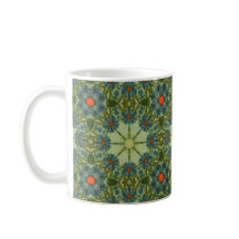 Grünes Vintage-Muster mit blauen Blumen