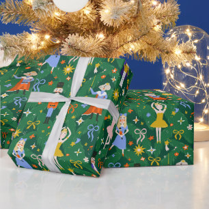 Grünes Vintage-Nussknacker-Ballett-Weihnachtsmuste Geschenkpapier