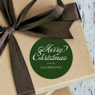 Grünes Vintage-Script Modern Merry Christmas Runder Aufkleber