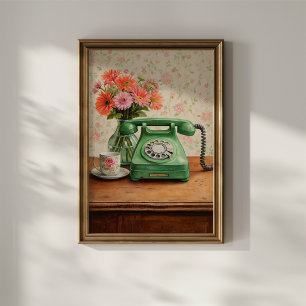 Grünes Vintage-Telefon Poster