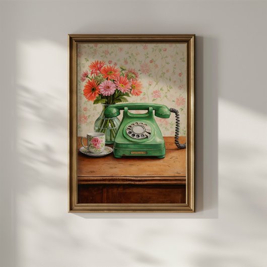 Grünes Vintage-Telefon Poster