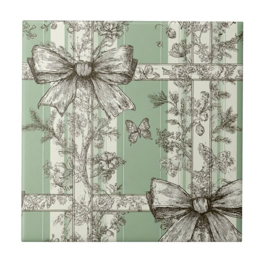 Grünes Vintage-Toile-Band Fliese (Vorderseite)
