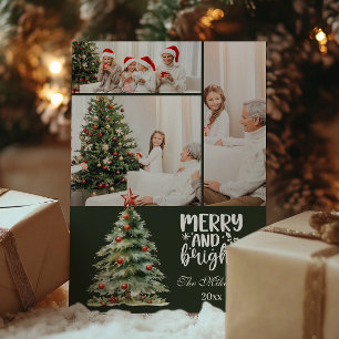 Grünes Vintage-Weihnachten 3 Foto Familie Feiertagskarte
