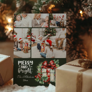 Grünes Vintage-Weihnachten 4 Foto Familie Feiertagskarte