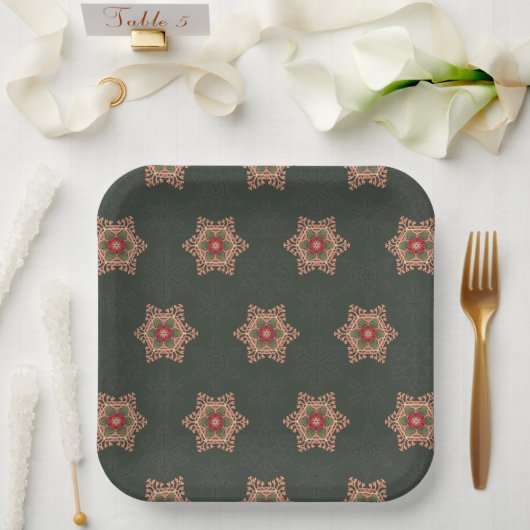 Grünes Vintage-Weihnachtsholly-Keltischer Sternenm Pappteller (Hochzeit)