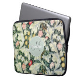 Grünes Vintages Blumenmuster mit Monogramm Laptopschutzhülle (Vorderseite Links)