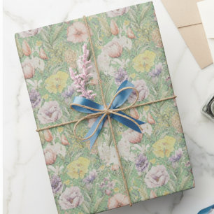 Grünes Vintages Blumenmuster mit Polka-Punkten Geschenkpapier