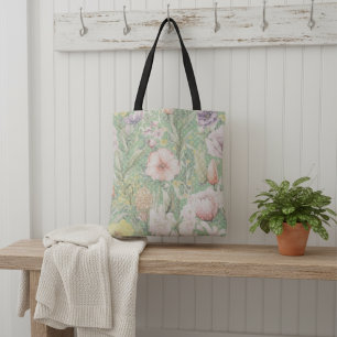 Grünes Vintages Blumenmuster mit Polka-Punkten Tasche