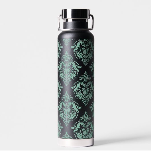 Grünes Vintages Blumenmuster Trinkflasche (Rückseite)