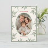 Grünes Vintages botanisches Foto Frohe Weihnachten (Stehend Vorderseite)