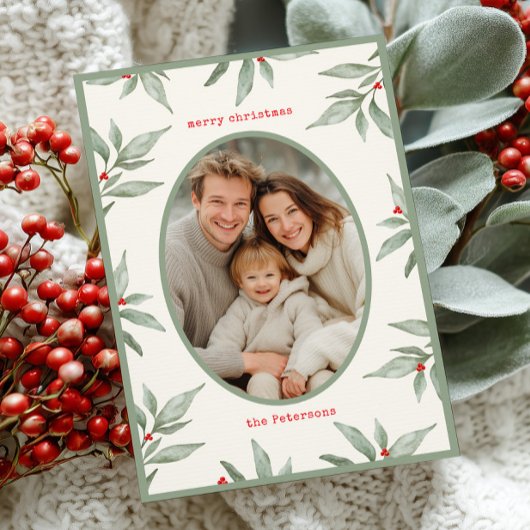 Grünes Vintages botanisches Foto Frohe Weihnachten