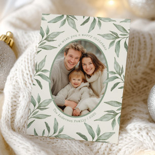 Grünes Vintages botanisches Foto Frohe Weihnachten